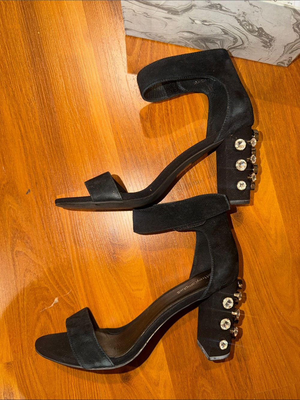 Jeffrey Campbell Black Suede Ankle-Strap Block Heels